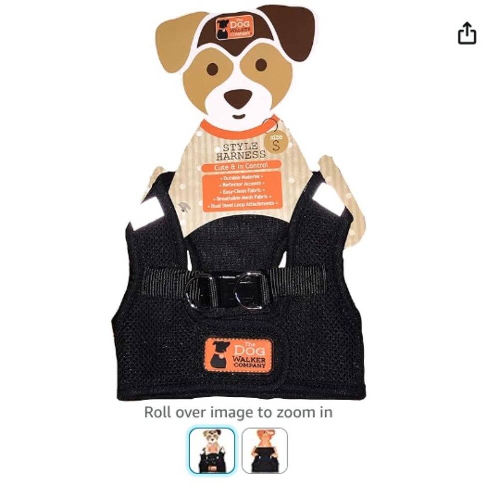 The Dog Walker Black Mesh Small Style Harness Breathable - Small - New
